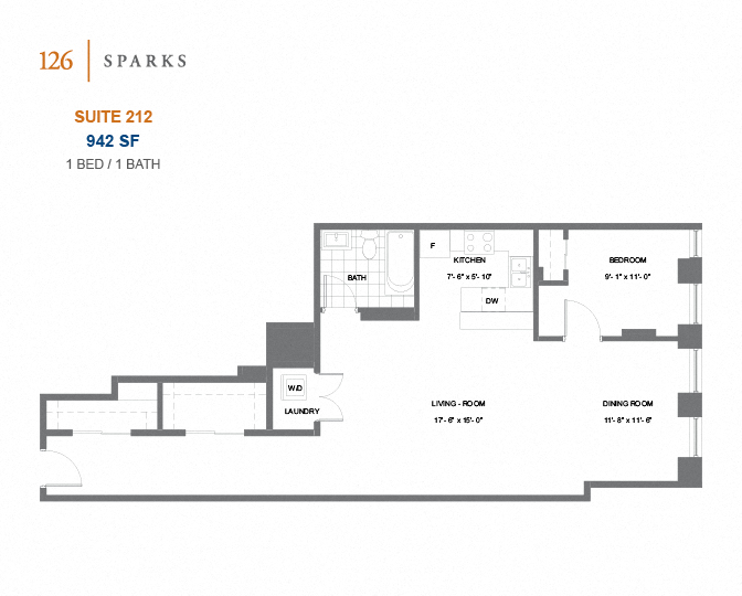 126 Sparks – 1 BED - 1 BATH - 664 SF – Apartment
