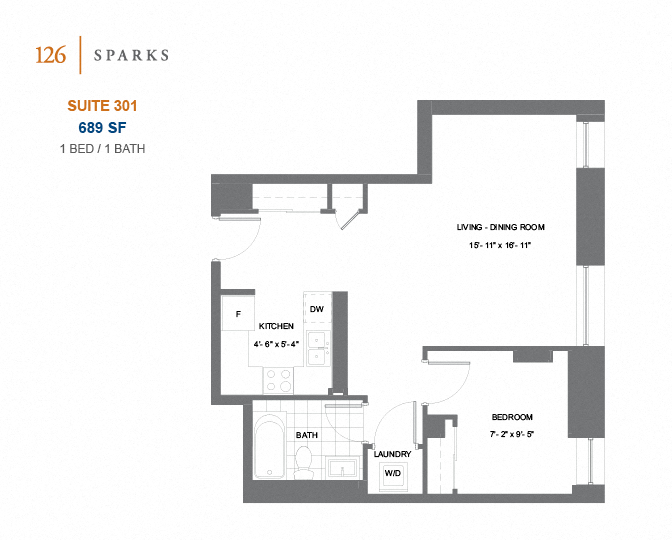 126 Sparks – 1 BED - 1 BATH - 664 SF – Apartment