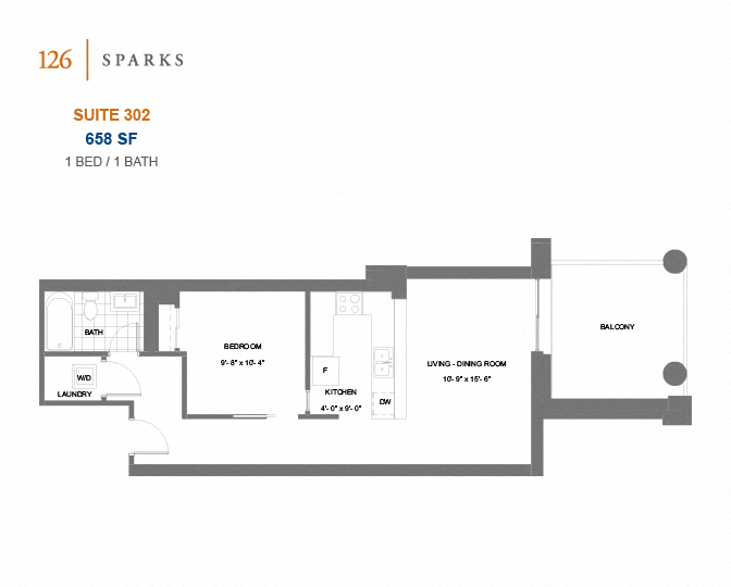 126 Sparks – 1 BED - 1 BATH - 664 SF – Apartment