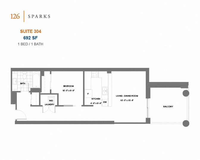 126 Sparks – 1 BED - 1 BATH - 664 SF – Apartment