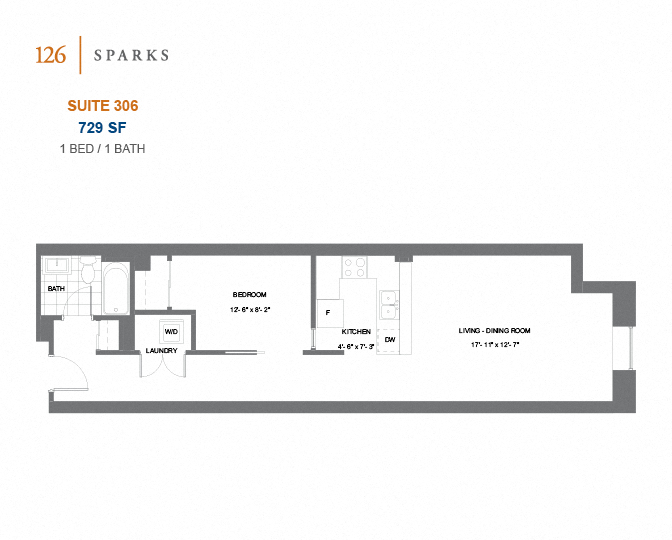 126 Sparks – 1 BED - 1 BATH - 664 SF – Apartment