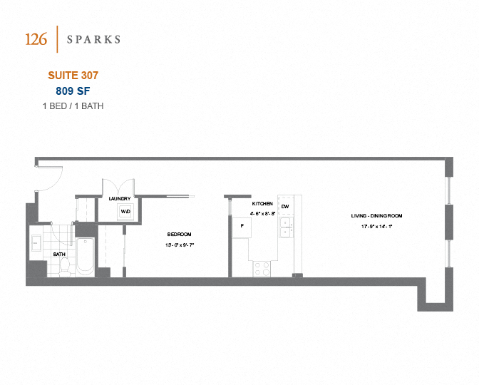126 Sparks – 1 BED - 1 BATH - 664 SF – Apartment