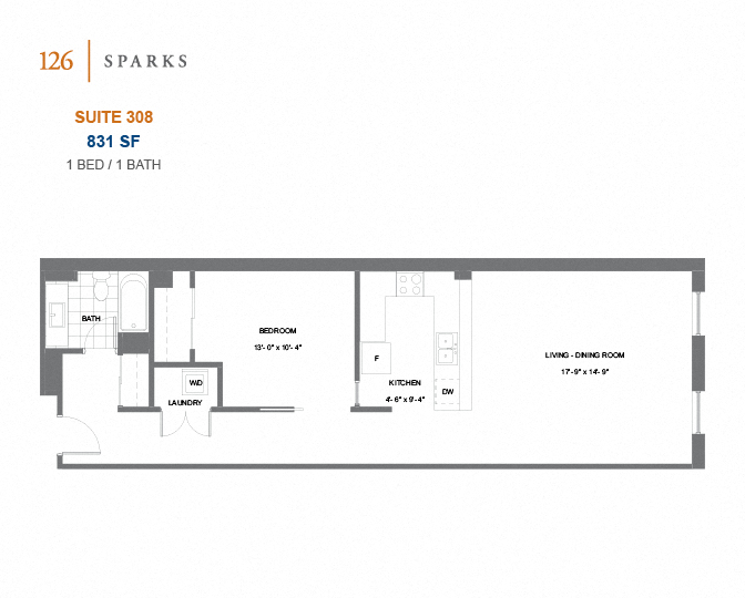 126 Sparks – 1 BED - 1 BATH - 664 SF – Apartment
