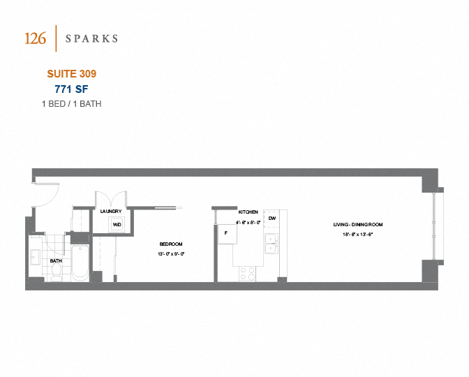 126 Sparks – 1 BED - 1 BATH - 664 SF – Apartment