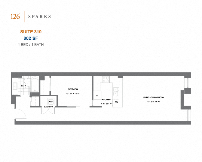 126 Sparks – 1 BED - 1 BATH - 664 SF – Apartment