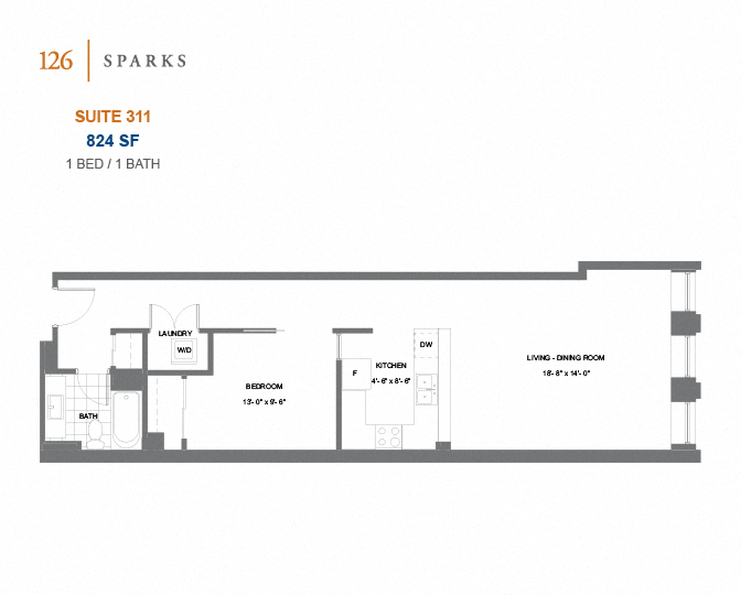 126 Sparks – 1 BED - 1 BATH - 664 SF – Apartment