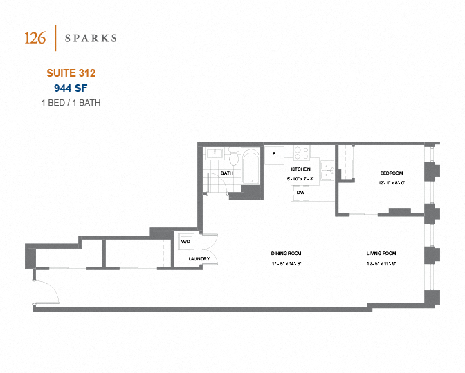126 Sparks – 1 BED - 1 BATH - 664 SF – Apartment