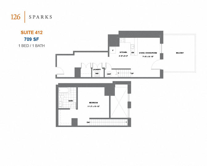 126 Sparks – 1 BED - 1 BATH - 664 SF – Apartment