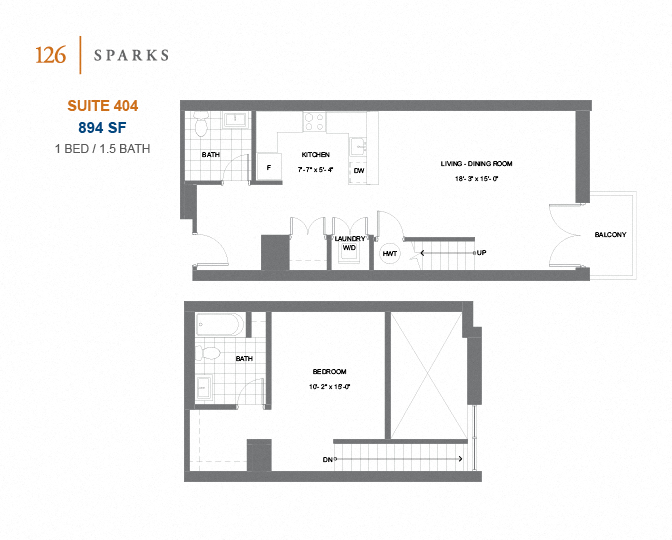 126 Sparks – 1 BED – 1.5 BATH - 953 SF – Apartment