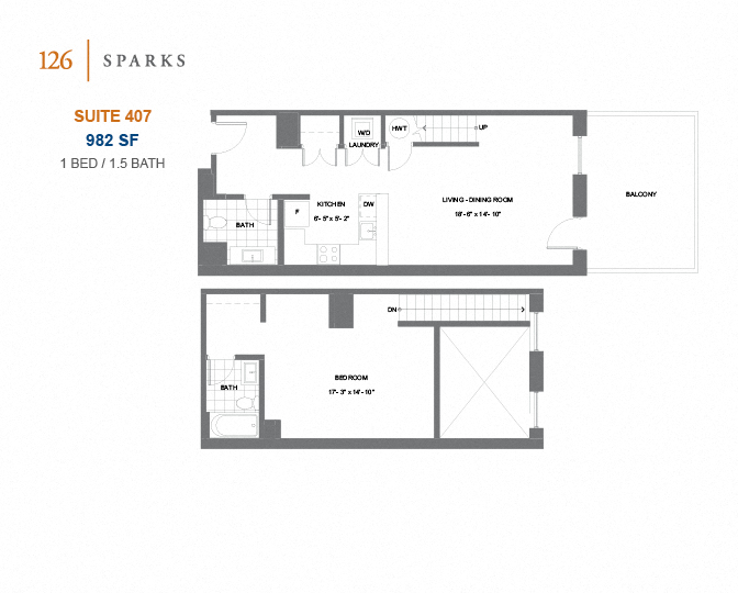 126 Sparks – 1 BED – 1.5 BATH - 953 SF – Apartment