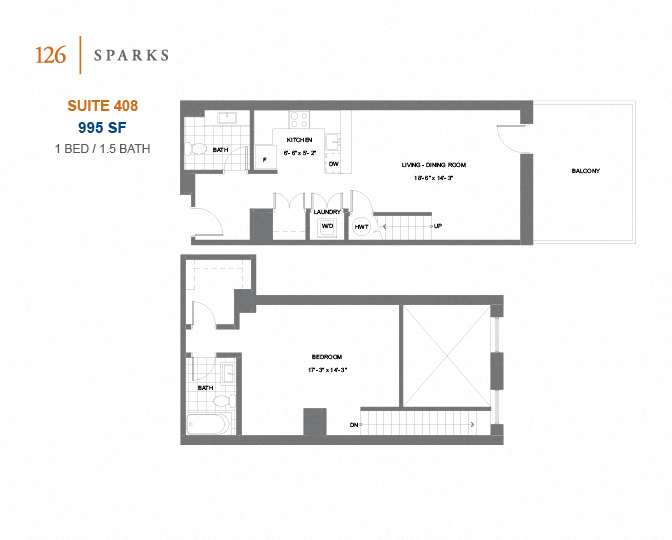 126 Sparks – 1 BED – 1.5 BATH - 953 SF – Apartment