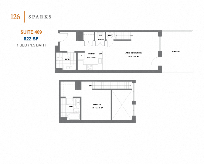126 Sparks – 1 BED – 1.5 BATH - 953 SF – Apartment