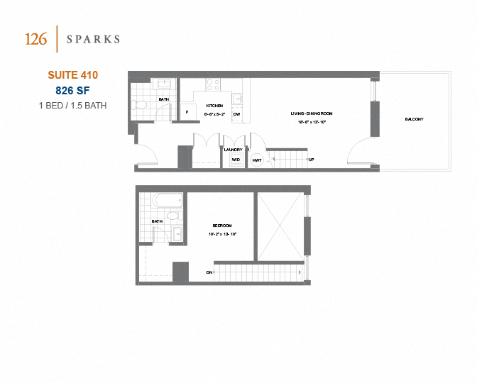 126 Sparks – 1 BED – 1.5 BATH - 953 SF – Apartment