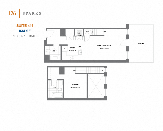 126 Sparks – 1 BED – 1.5 BATH - 953 SF – Apartment