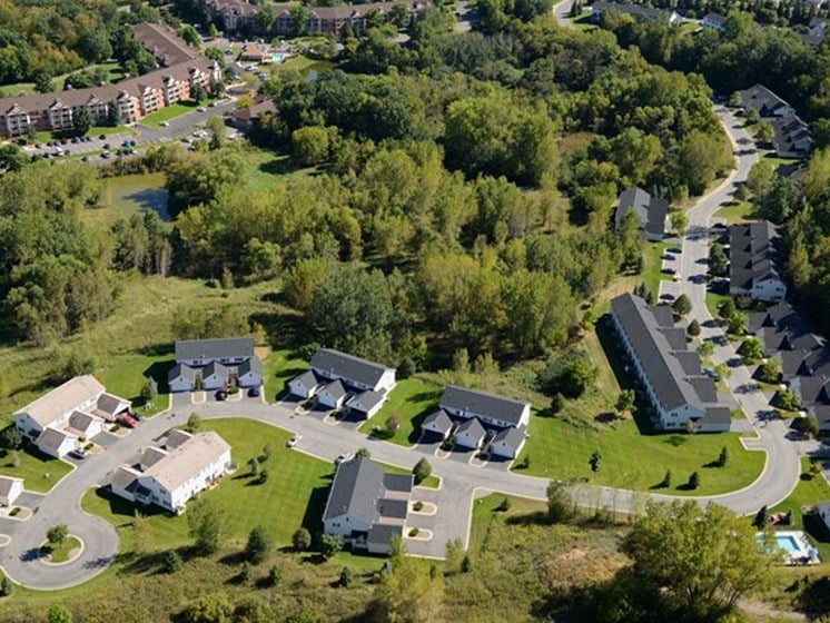 Aerial drone shot of properties