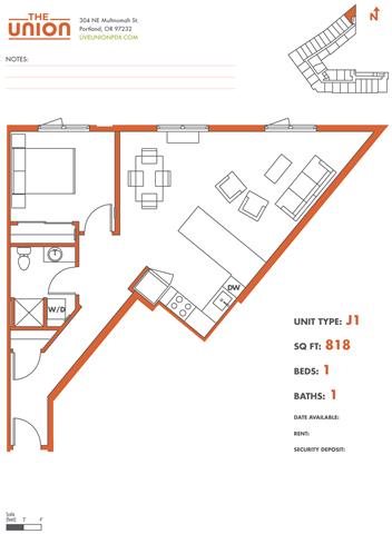 The Union Portland OR 1 Bedroom Sq Ft 818 Unit J1-2