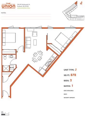 The Union Portland OR 2 Bedroom Sq Ft 876 Unit J-2
