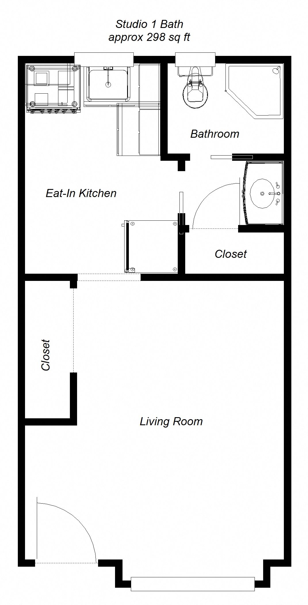 Studio floor plan for Carriage House Apartment
