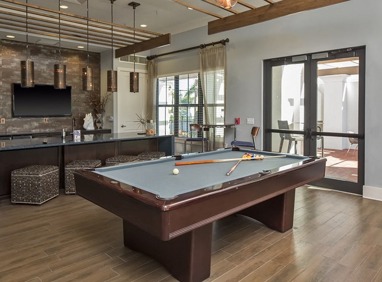2940 Solano at Monterra apartments social lounge with billiards in Cooper City, Florida