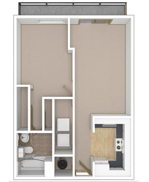 1 Bedroom, 1 Bathroom Floor Plan