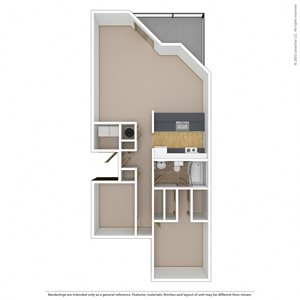 One Bedroom, One Bathroom unfurnished floor plan image of the R-P3 unit.