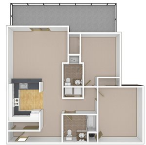 2 Bedroom, 2 Bathroom Floor Plan