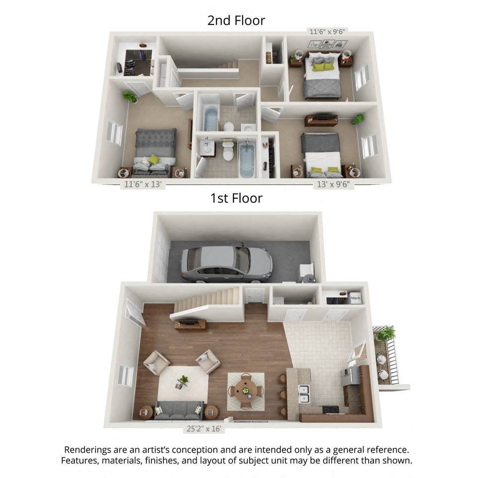 3 dimensional floorplan view of 3 bedroom apartment 3 dimensional floorplan view of 3 bedroom apartment