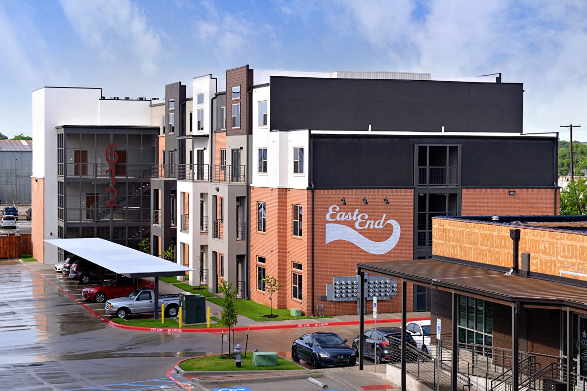 Buildings view at East End Lofts at the Railyard Apartments, Denton, Texas