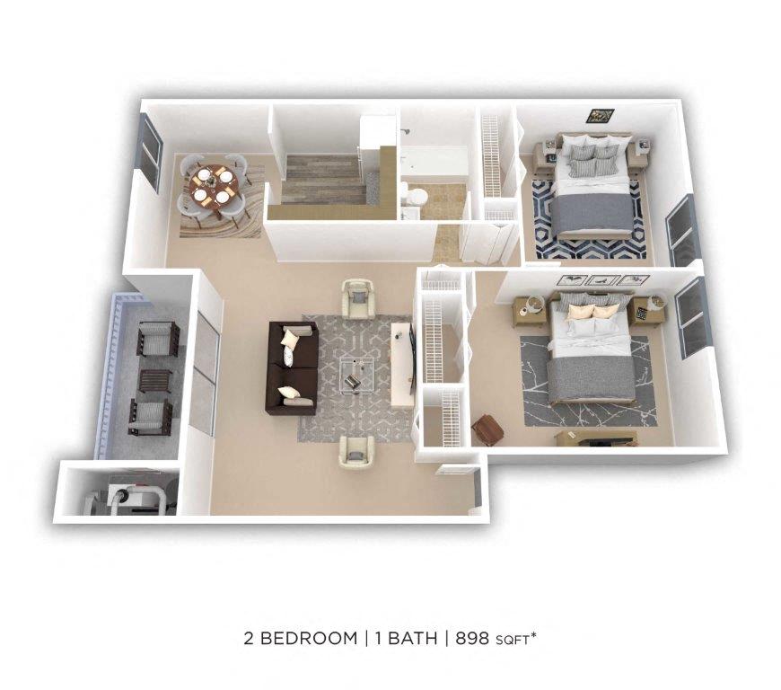 Two Bedroom - 898 sqft floor plan