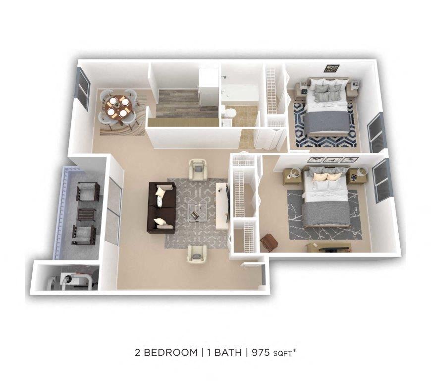 Two Bedroom - 975 sqft floor plan