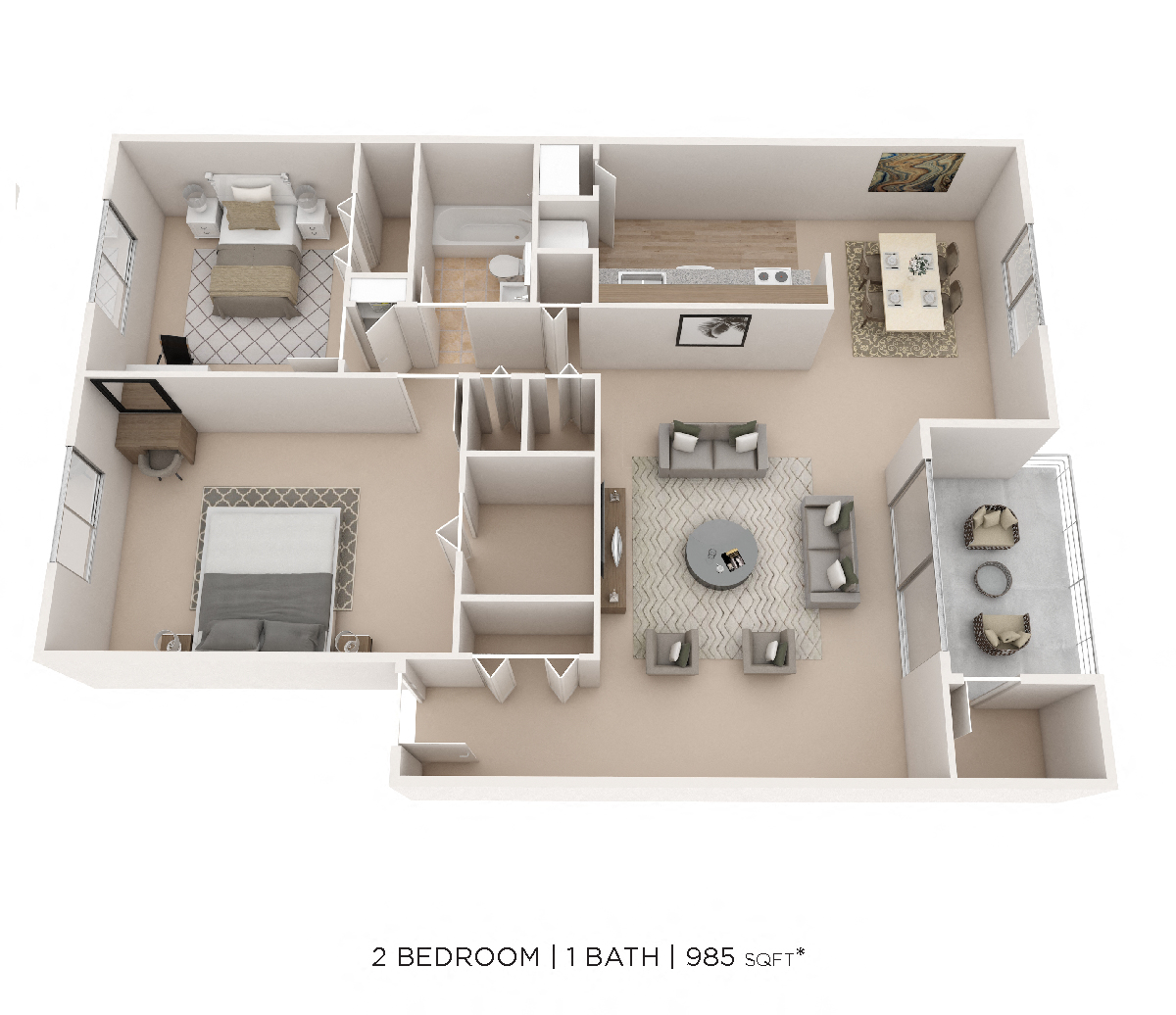 Two Bedroom - 985 sqft floor plan