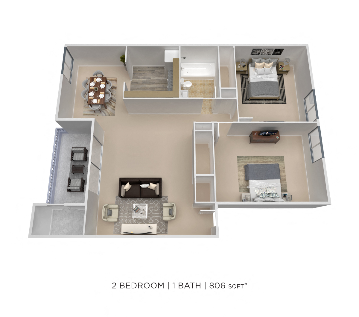 Two Bedroom - 806 sqft floor plan