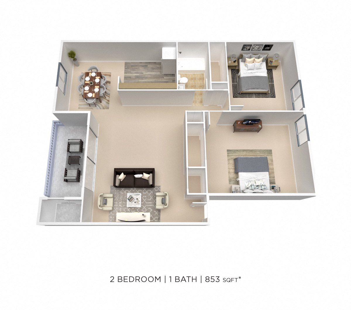 Two Bedroom - 853 sqft floor plan