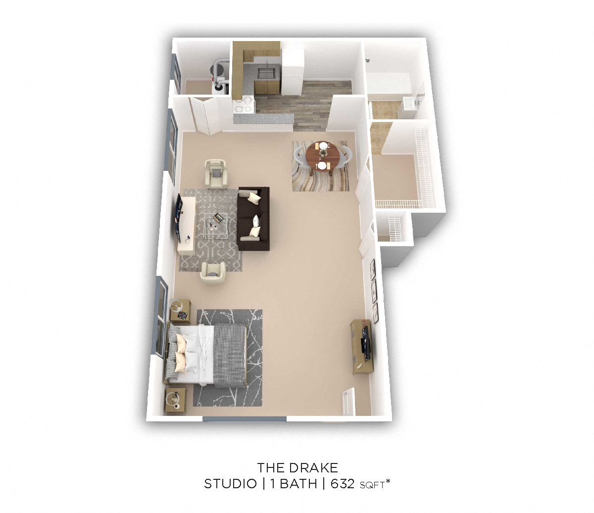 Studio - 632 sqft floor plan
