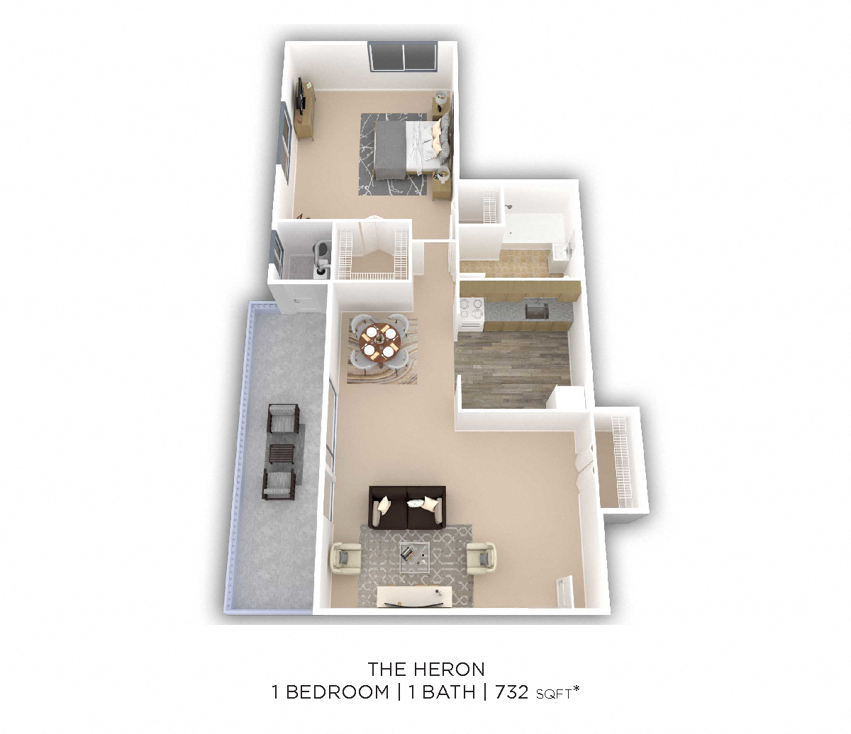 One Bedroom - 732 sqft floor plan