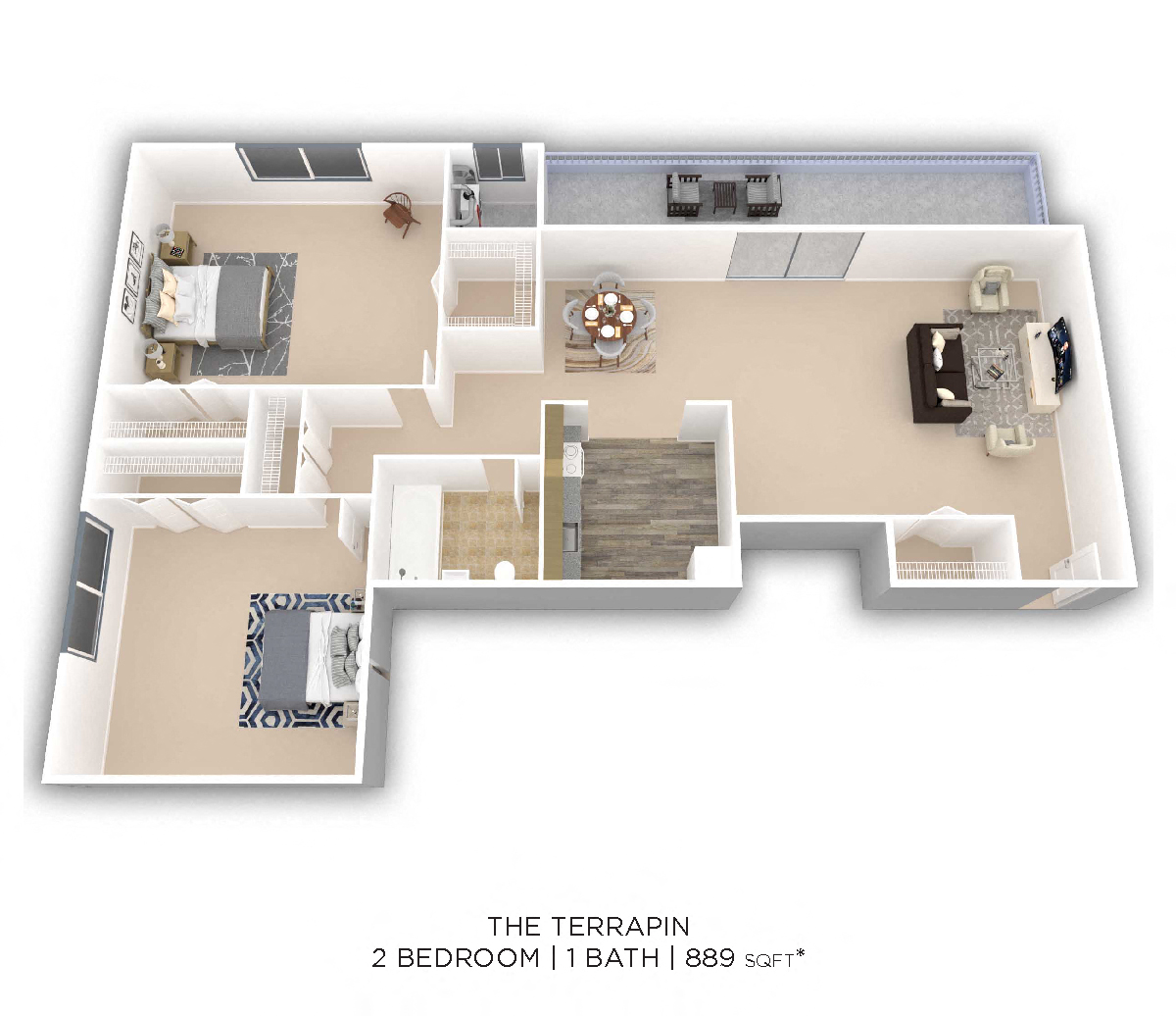Two Bedroom - 899 sqft floor plan