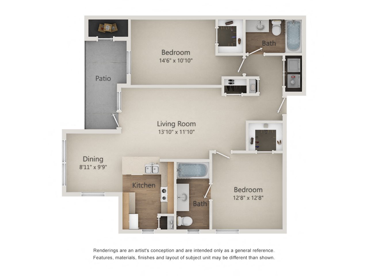 Beechwood Floorplan - 2 bed, 2 bath, 1,040 square feet. Beechwood Floorplan - 2 bed, 2 bath, 1,040 square feet.
