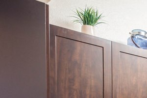 Abelia Flats - Kitchen with Granite-Style Countertops, Wood-Style Cabinets, and Modern Appliances