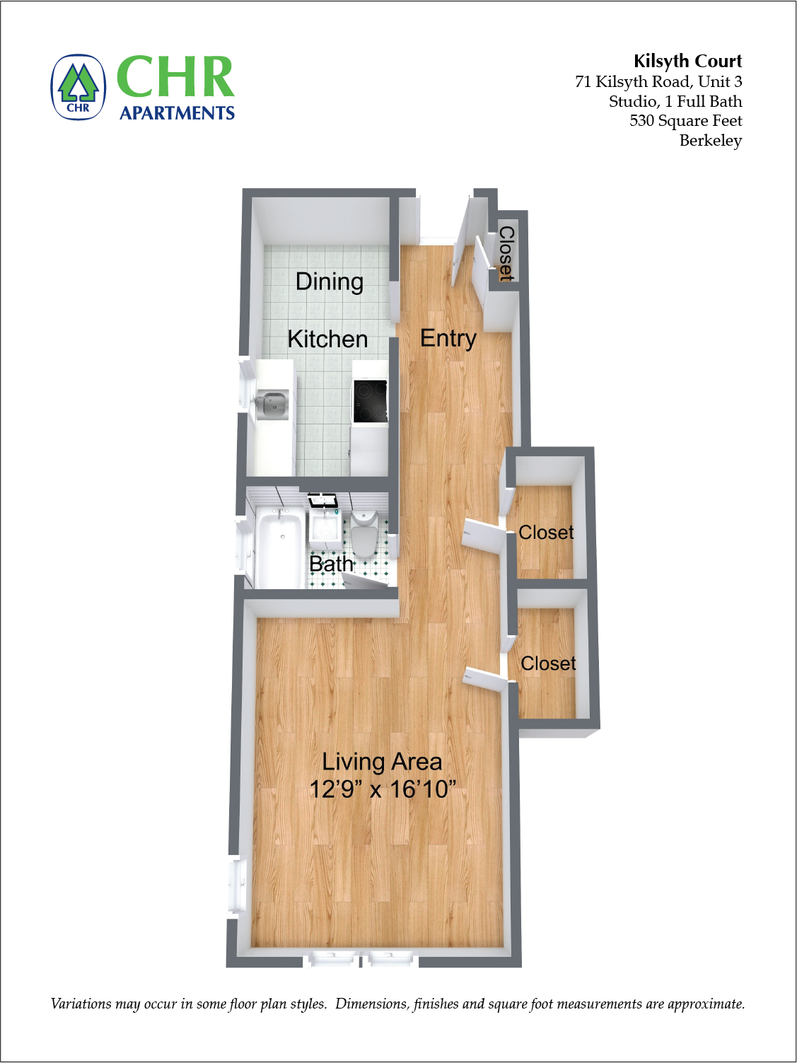 Click to view Studio/1 Bath floor plan gallery