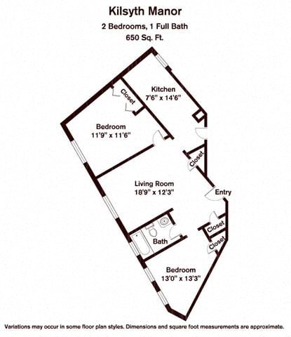 Click to view 2 Bed/1 Bath floor plan gallery