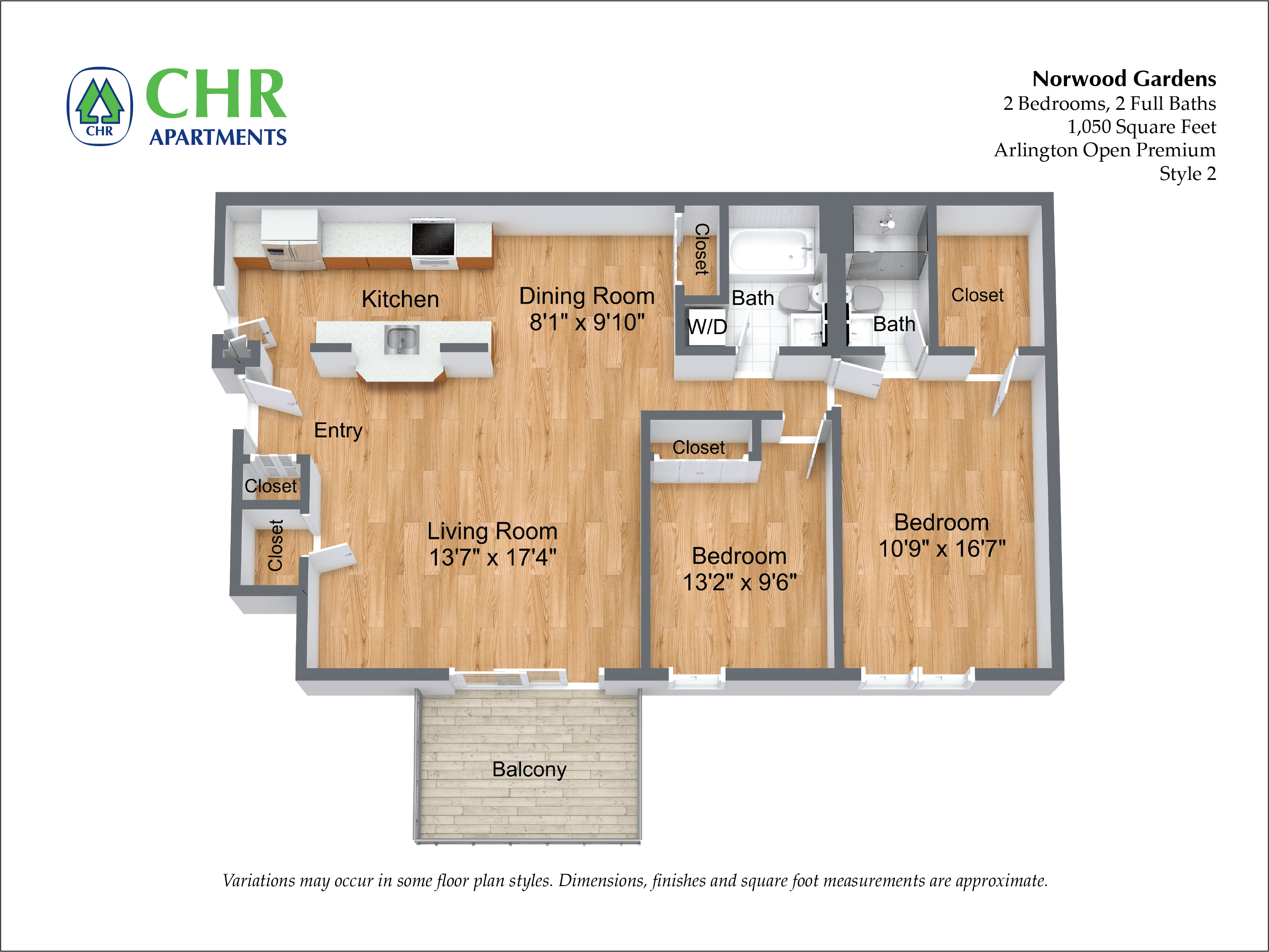 Click to view 2 Bed/2 Bath with Walk-In Closet floor plan gallery