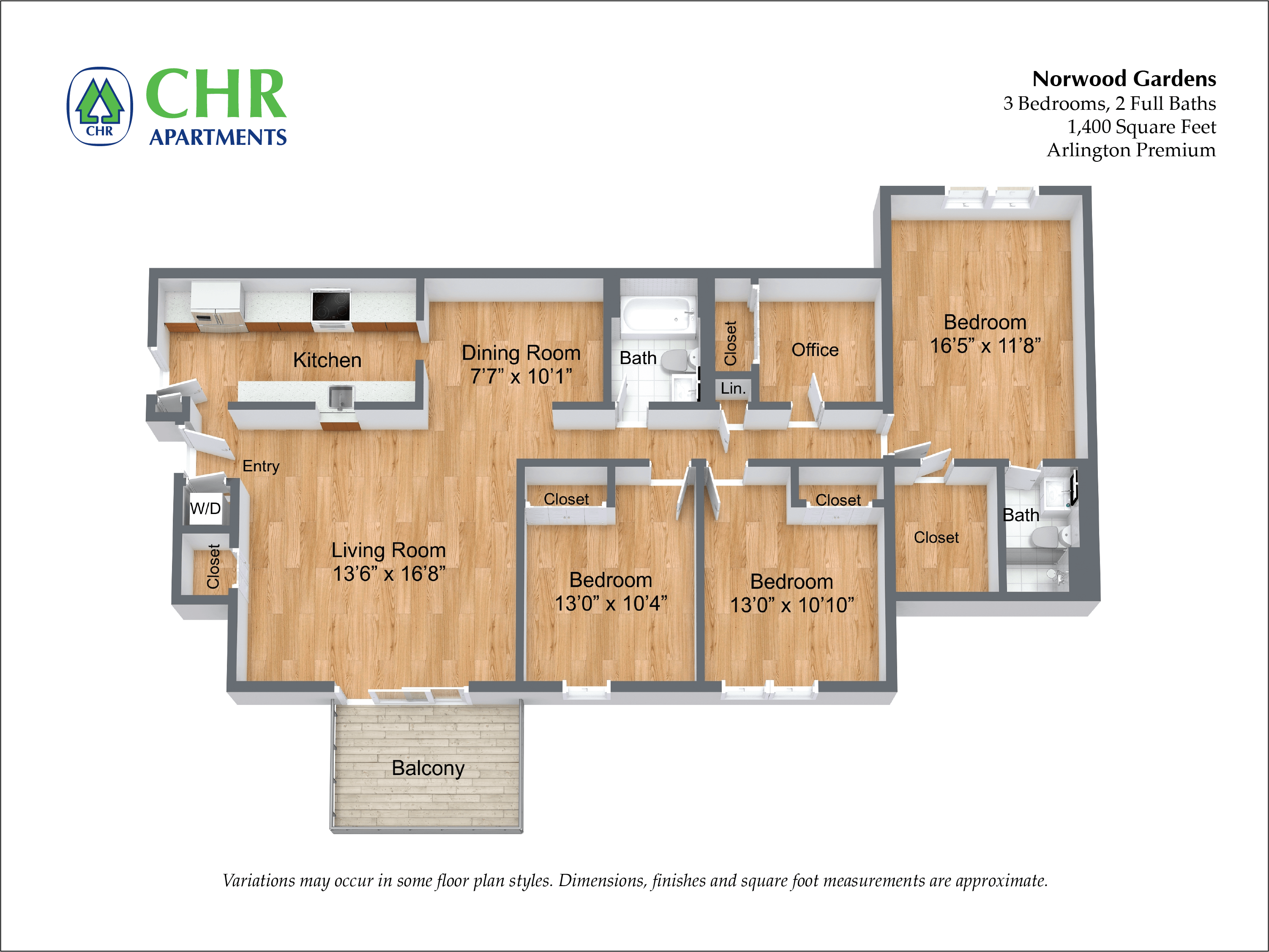 Click to view 3 Bed/2 Bath floor plan gallery