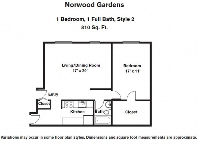 Click to view Floor plan 1 Bed/1 Bath with Walk-In Closets image 2