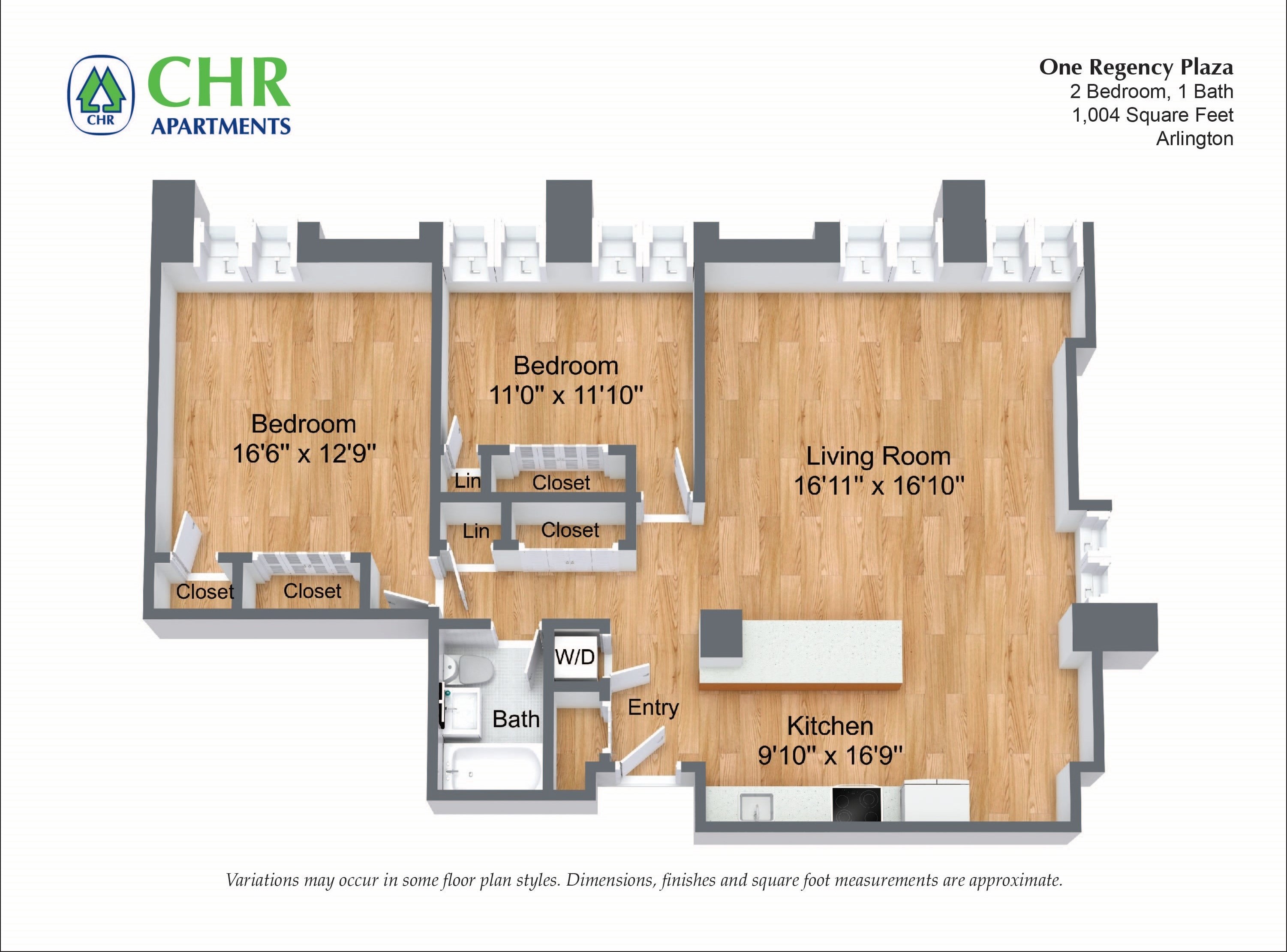 Floor plan 2 Bed/1 Bath - Corner Unit image 2