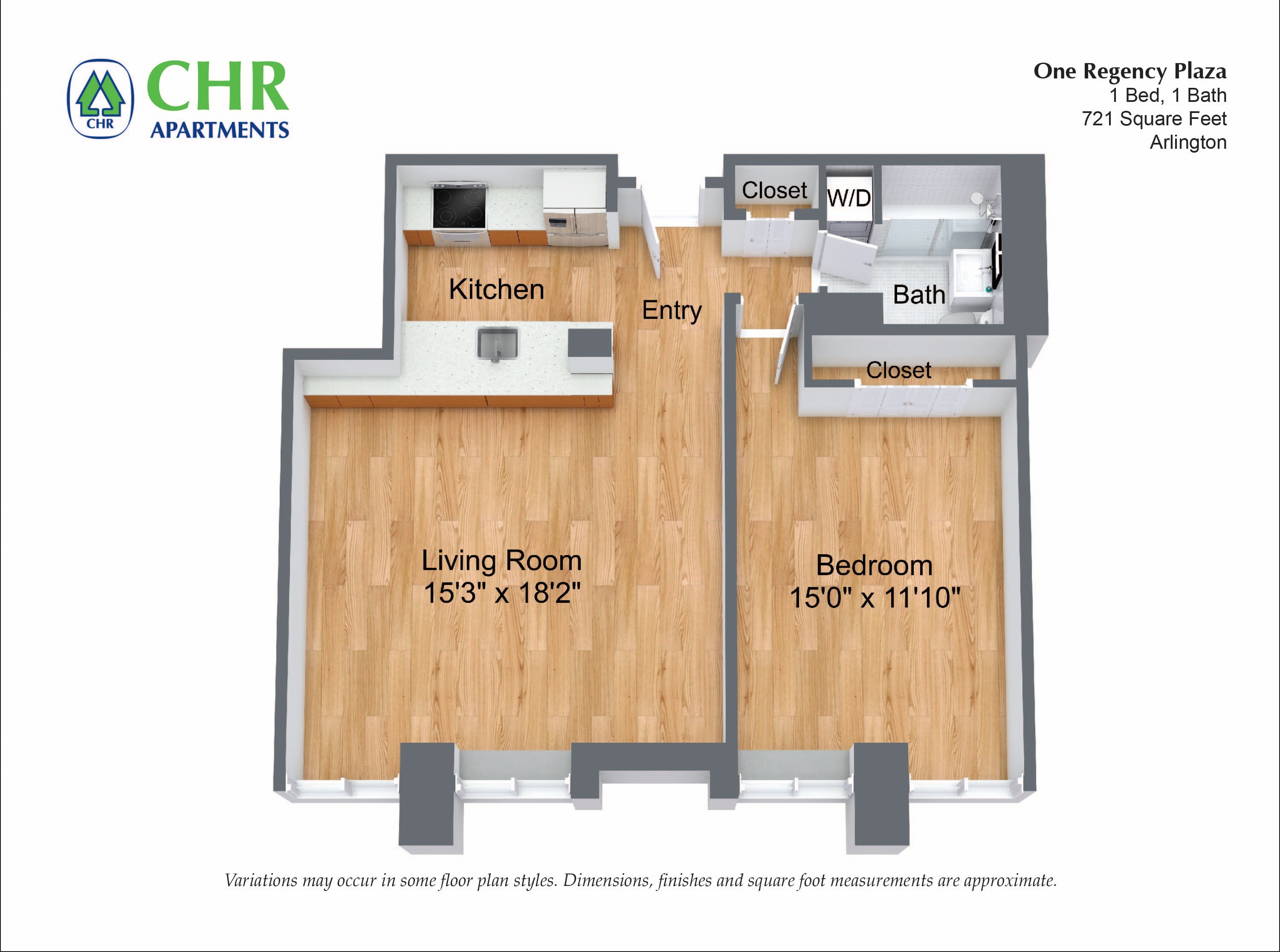 Floor plan 1 Bed/1 Bath with Large Kitchen image 2