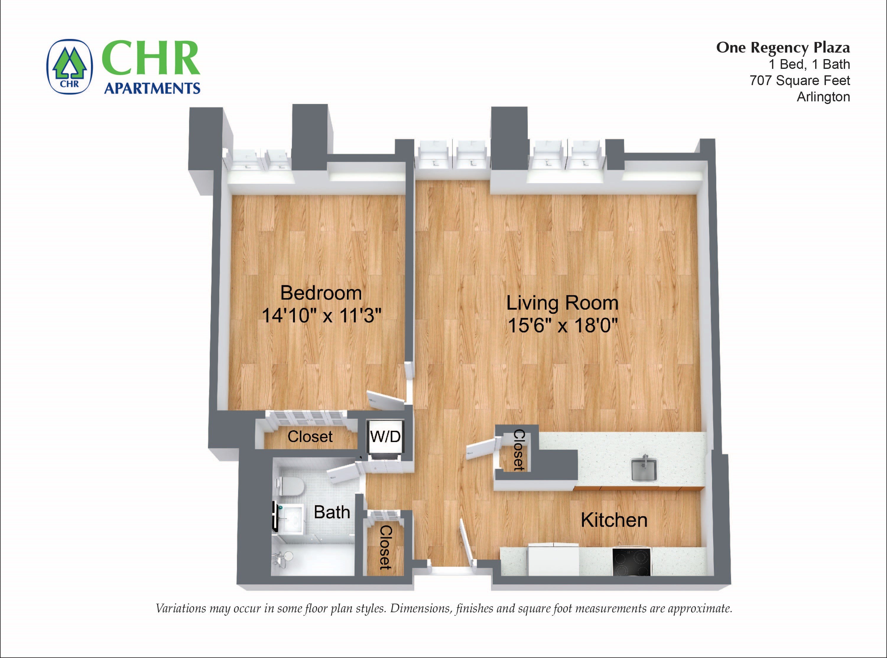 Click to view 1 Bed/1 Bath floor plan gallery