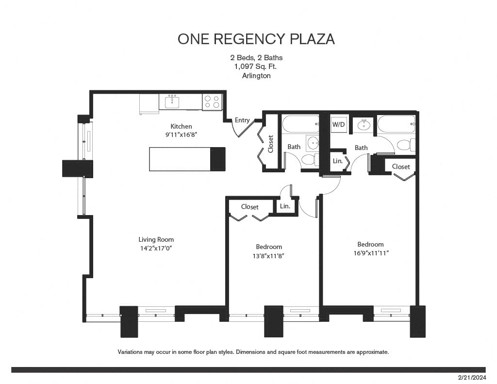 Click to view 2 Bed/2 Bath with Two Closets floor plan gallery
