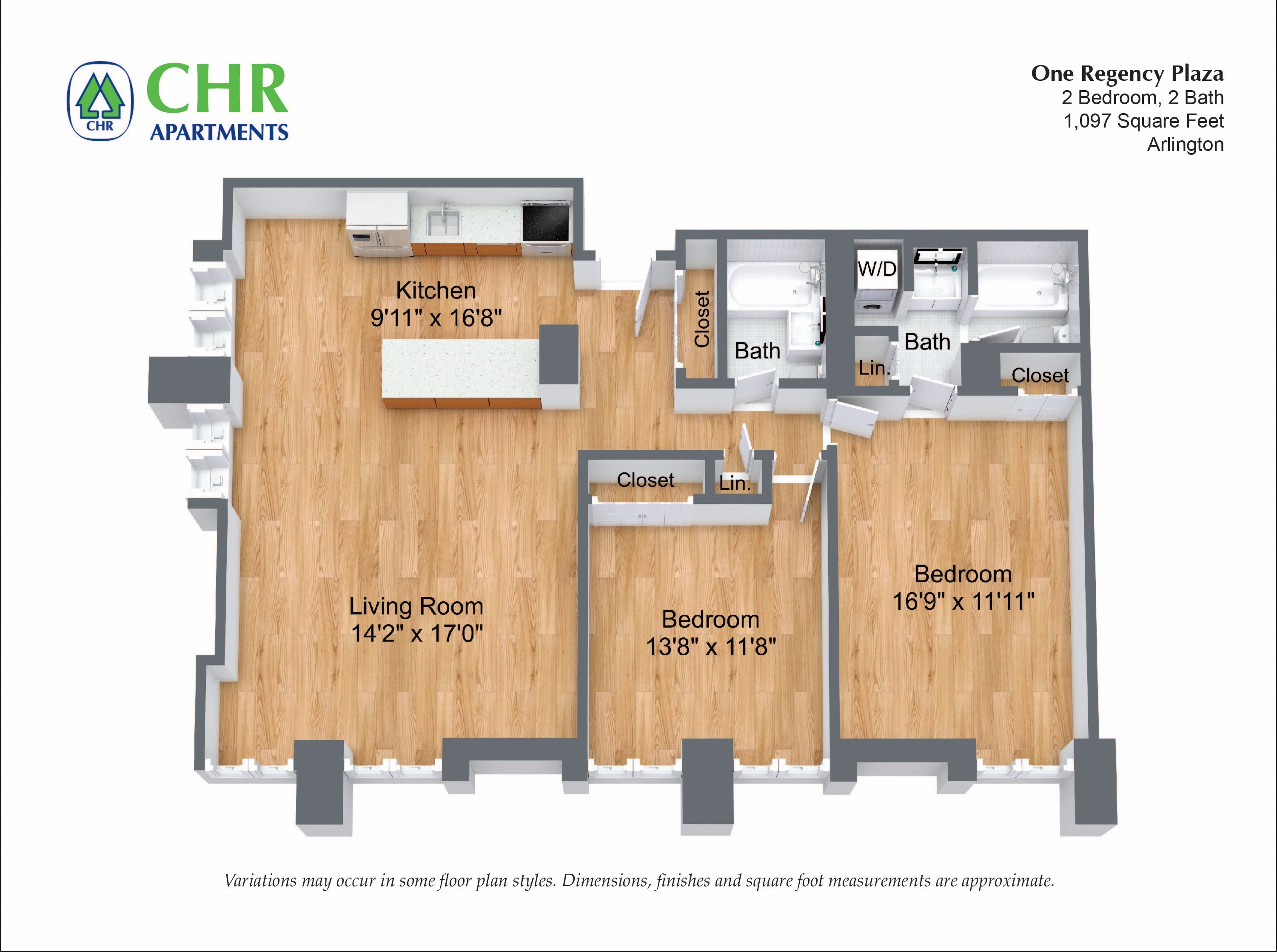 Click to view 2 Bed/2 Bath with Two Closets floor plan gallery