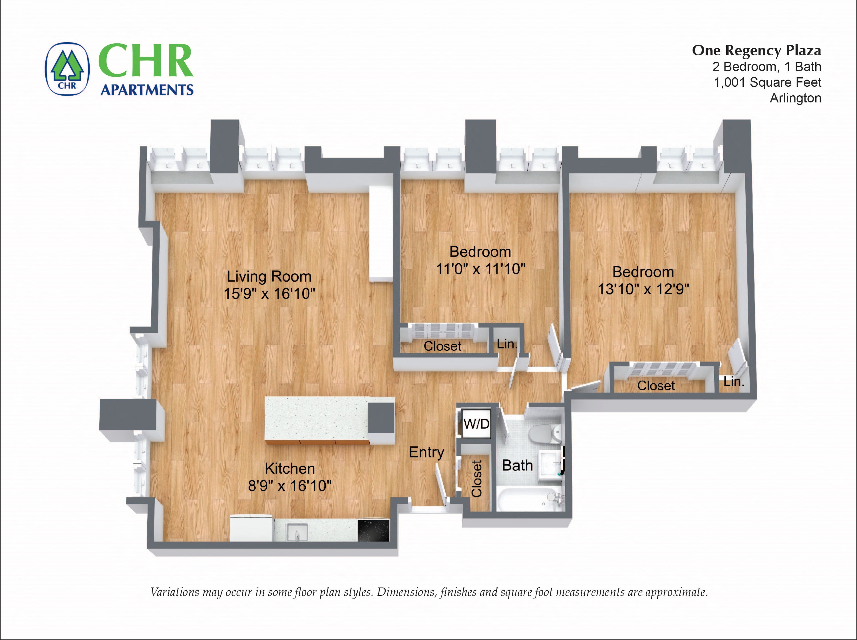 Click to view 2 Bed/1 Bath - Corner Unit floor plan gallery