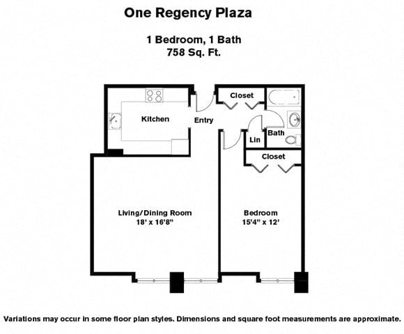 Click to view 1 Bed/1 Bath with Large Kitchen floor plan gallery